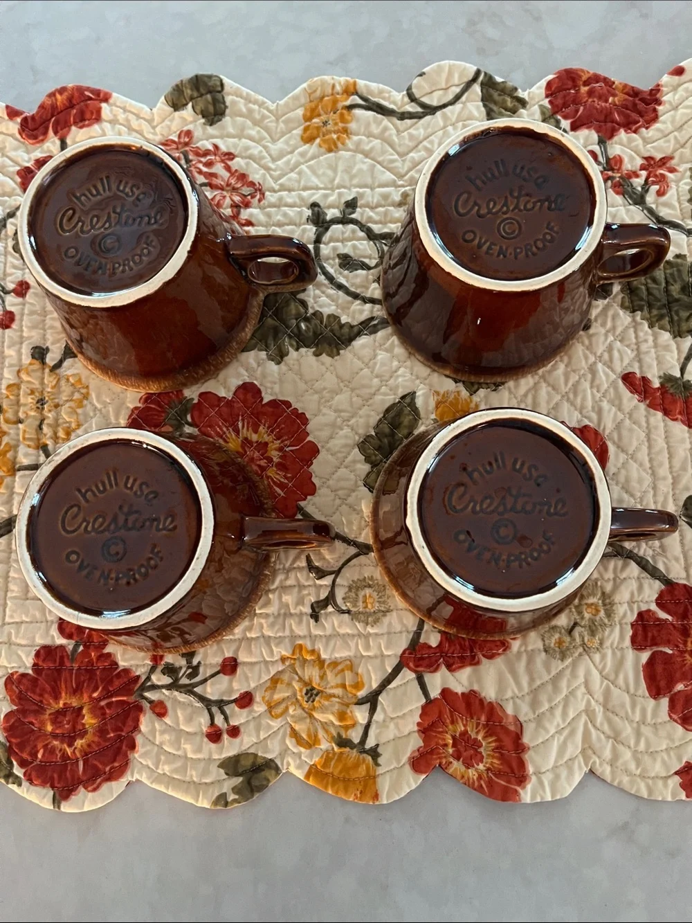 Set 4 Vintage Hull Crestone Oven Proof Brown Drip Glaze Pottery Coffee Tea Mugs